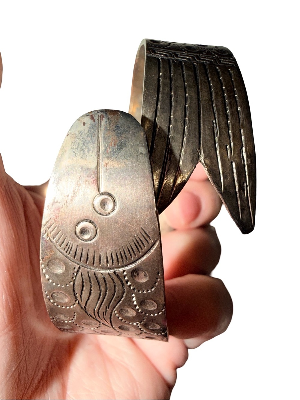 Handcrafted Etched Silver-Tone Open Cuff Bracelet